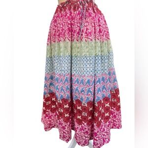 Jane Ashley Casual Lifestyle Pink Blue Floral Butterfly Cotton Maxi‎ Skirt S